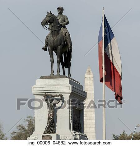 Stock Image - View of the monumental statue, Santiago, Santiago Metropolitan Region, Chile. Fotosearch