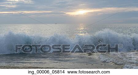 View of waves breaking on beach, Zihuatanejo, Guerrero, Mexico View Large Photo Image Picture - View of waves breaking on beach, Zihuatanejo, Guerrero, Mexico. Fotosearch