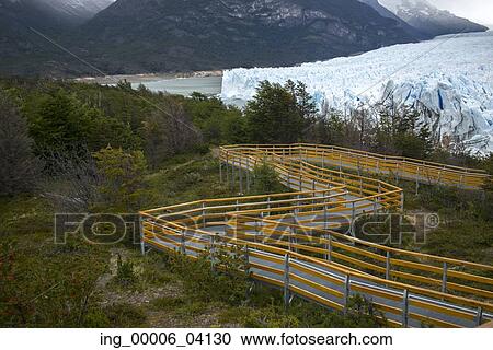 Stock Image - Walkway to Perito Moreno Glacier, Lake Argentino, Los Glaciares National Park, Santa Cruz Province, Patagonia, Argentina. Fotosearch