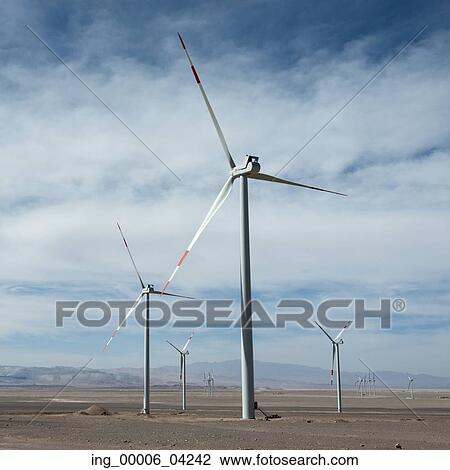 Stock Image - Wind turbines, Calama, El Loa Province, Antofagasta Region, Chile. Fotosearch