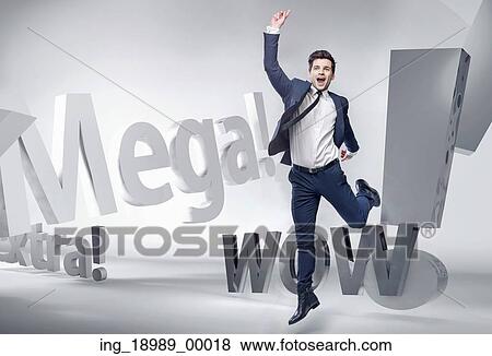 Young guy jumping in victorious gesture View Large Photo Image Stock Photo - Young guy jumping in victorious gesture. Fotosearch