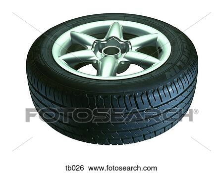 Stock Photograph - Photograph of a 6 spoke alloy wheel with tyre. Fotosearch