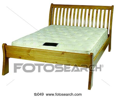 Photograph of pine double bed with mattress and headboard (without bedclothes) View Large Photo Image Stock Photo - Photograph of pine double bed with mattress and headboard (without bedclothes). Fotosearch