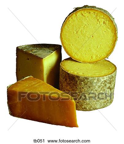 Stock Image - Photograph of traditional cheeses. Fotosearch
