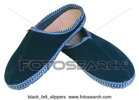 Black felt slippers View Large Photo Image Stock Photograph - Black felt slippers. Fotosearch