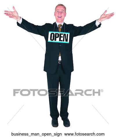 Business man open sign View Large Photo Image Picture - Business man open sign. Fotosearch