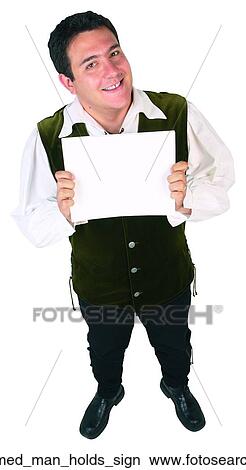 Costumed man holds sign View Large Photo Image Picture - Costumed man holds sign. Fotosearch