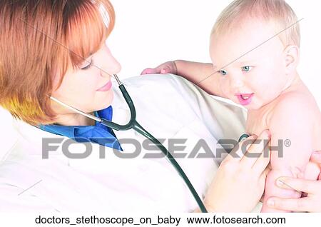 Doctors stethoscope on baby View Large Photo Image Stock Photo - Doctors stethoscope on baby. Fotosearch