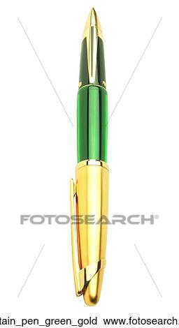 Stock Image - Fountain pen green gold. Fotosearch