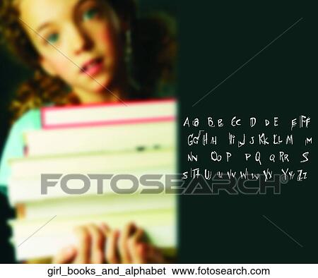 Stock Photograph - Girl books and alphabet. Fotosearch