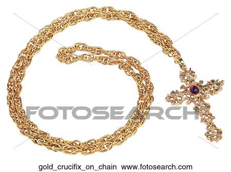 Picture - Gold crucifix on chain. Fotosearch