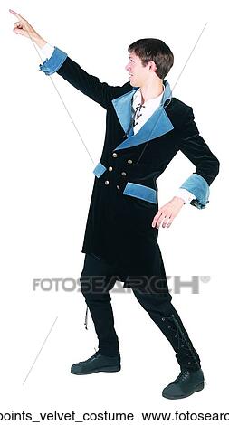 Man points velvet costume View Large Photo Image Stock Image - Man points velvet costume. Fotosearch