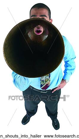Stock Photography - Man shouts into hailer. Fotosearch