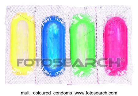 Stock Photograph - Multi coloured condoms. Fotosearch