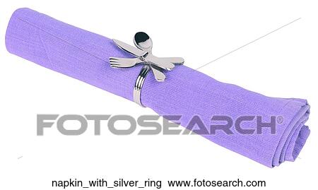 Stock Image - Napkin with silver ring. Fotosearch