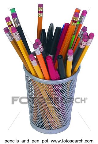 Pencils and pen pot View Large Photo Image Stock Photograph - Pencils and pen pot. Fotosearch