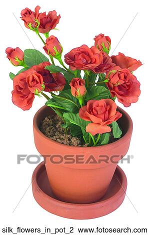 Stock Image - Silk flowers in pot 2. Fotosearch