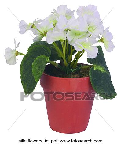 Stock Photograph - Silk flowers in pot. Fotosearch
