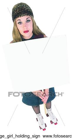 Picture - Teenage girl holding sign. Fotosearch