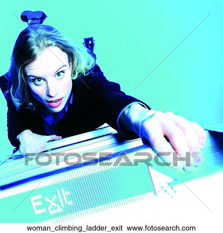 Woman climbing ladder exit View Large Photo Image Stock Photograph - Woman climbing ladder exit. Fotosearch