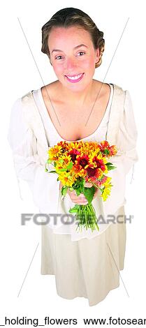 Stock Photograph - Woman holding flowers. Fotosearch