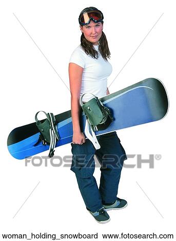 Woman holding snowboard View Large Photo Image Stock Image - Woman holding snowboard. Fotosearch