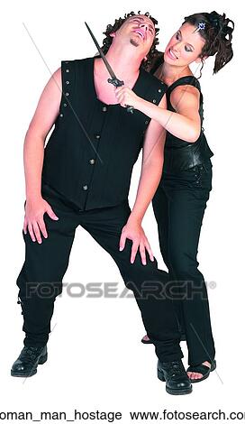 Stock Image - Woman man hostage. Fotosearch