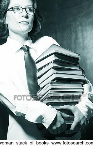 Woman stack of books View Large Photo Image Stock Photograph - Woman stack of books. Fotosearch