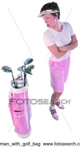 Stock Image - Woman with golf bag. Fotosearch