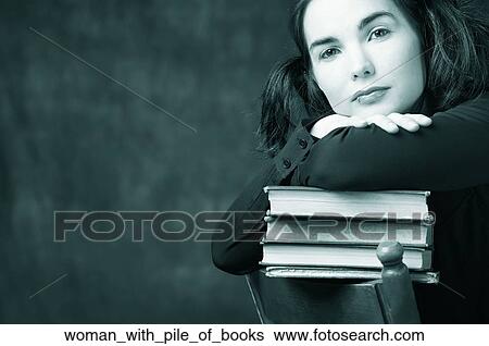 Woman with pile of books View Large Photo Image Stock Photograph - Woman with pile of books. Fotosearch