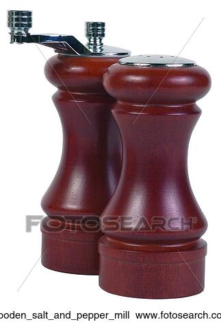 Stock Image - Wooden salt and pepper mill. Fotosearch