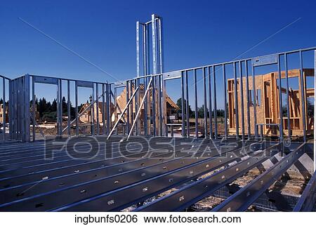 Aluminum Frame House Construction View Large Photo Image Stock Photograph - Aluminum Frame House Construction. Fotosearch