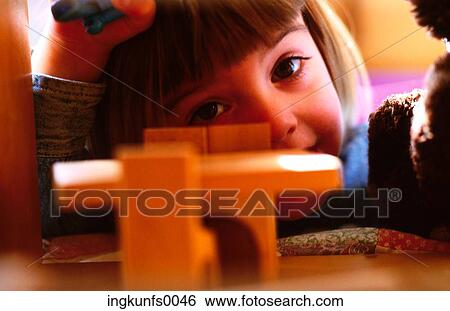 Stock Photograph - Girl Playing with Blocks. Fotosearch