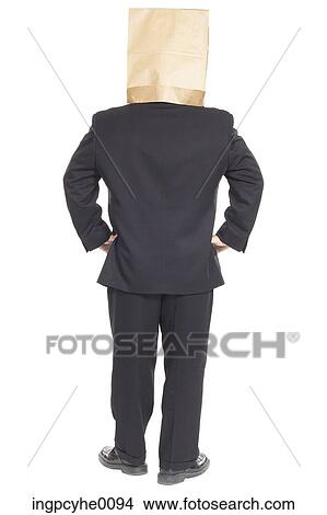 Back of businessman with paper bag on his head View Large Photo Image Picture - Back of businessman with paper bag on his head . Fotosearch