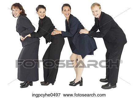 Businesspeople dancing in conga line View Large Photo Image Stock Photo - Businesspeople dancing in conga line . Fotosearch