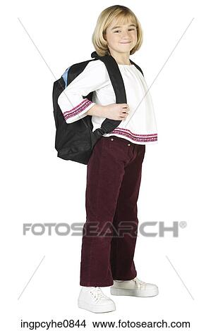Caucasian blonde girl carrying a backpack View Large Photo Image Picture - Caucasian blonde girl carrying a backpack . Fotosearch