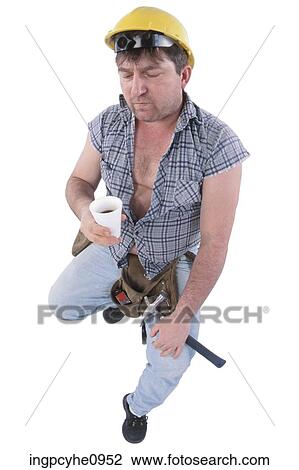 Construction worker taking coffee break View Large Photo Image Stock Image - Construction worker taking coffee break . Fotosearch
