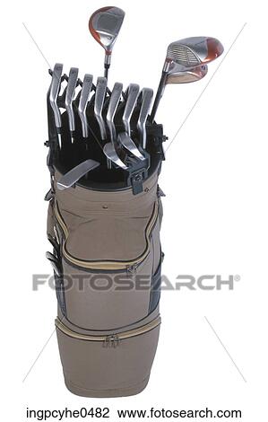 Stock Image - Golf clubs in brown bag . Fotosearch
