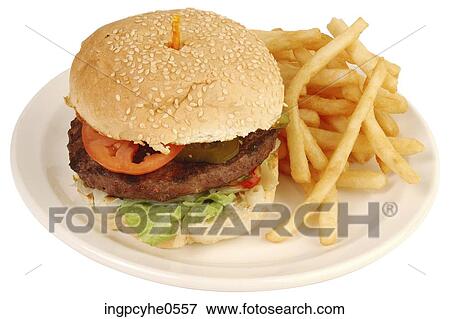 Stock Photo - Hamburger and French fries . Fotosearch