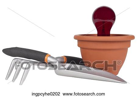 light bulb in flower pot with hand tools View Large Photo Image Stock Image - light bulb in flower pot with hand tools . Fotosearch