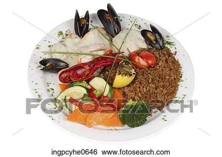 Stock Photograph - Lobster shrimp oyster meal L . Fotosearch