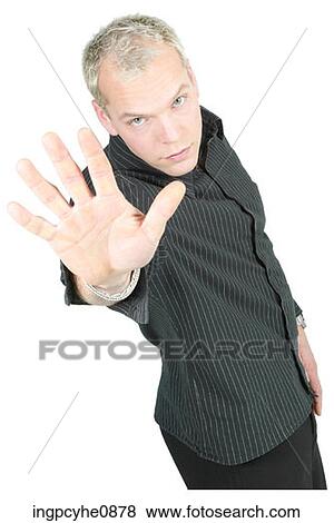 Man holding his palm out View Large Photo Image Stock Photo - Man holding his palm out . Fotosearch