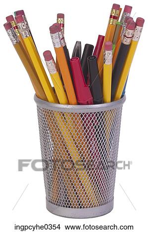 Picture - Pens and pencils in metal jar . Fotosearch