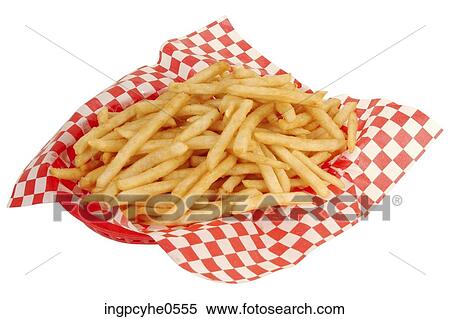 Stock Photography - Red plastic basket of French fries . Fotosearch