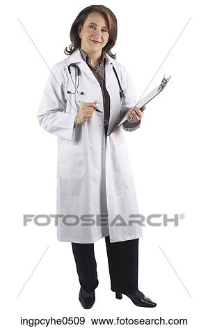 Smiling doctor writing on clipboard View Large Photo Image Stock Photo - Smiling doctor writing on clipboard . Fotosearch