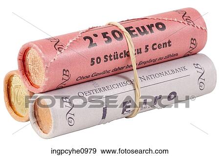 Three rolls of Euro coins in paper money rolls secured with elastic band View Large Photo Image Stock Photo - Three rolls of Euro coins in paper money rolls secured with elastic band. Fotosearch