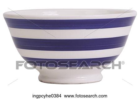Picture - White and blue striped bowl L2. Fotosearch