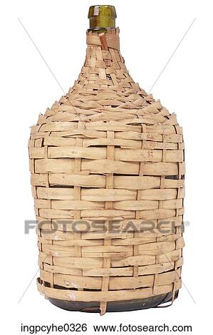 Stock Photograph - Wine bottle in wicker basket . Fotosearch