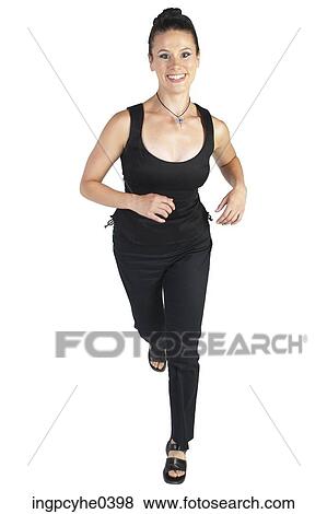 Stock Photo - Woman running and smiling L1. Fotosearch