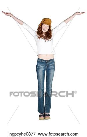 Woman waving her arms View Large Photo Image Stock Photo - Woman waving her arms . Fotosearch